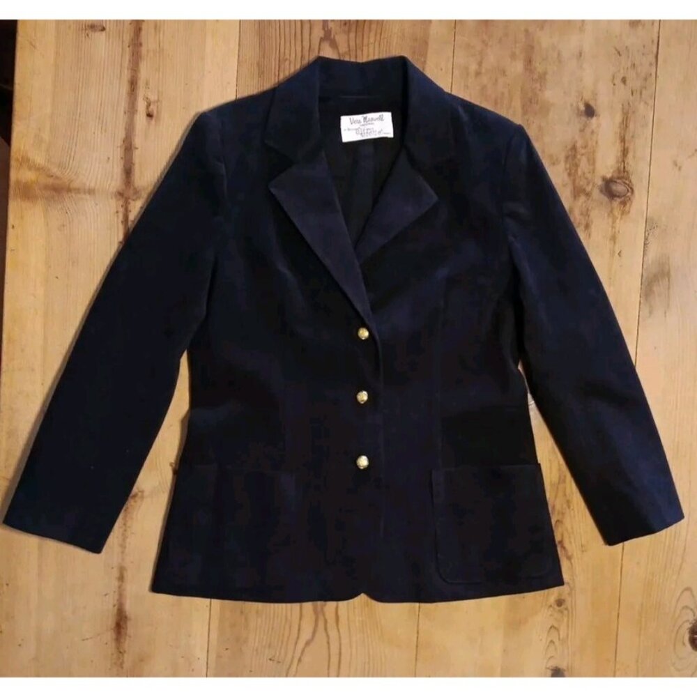 Vtg Vera Maxwell Original Womens S Skinner Ultra Suede Blazer Black Academia
